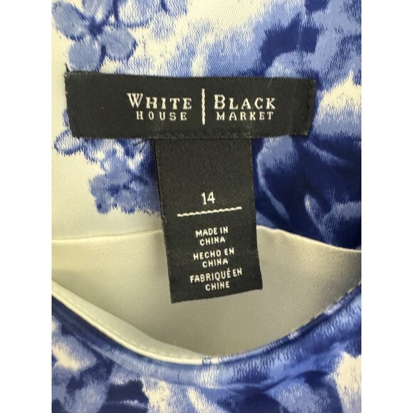 White House Black Market Blue Floral Print Sheath Dress w/Bow Belt Size 14 - Picture 6 of 9
